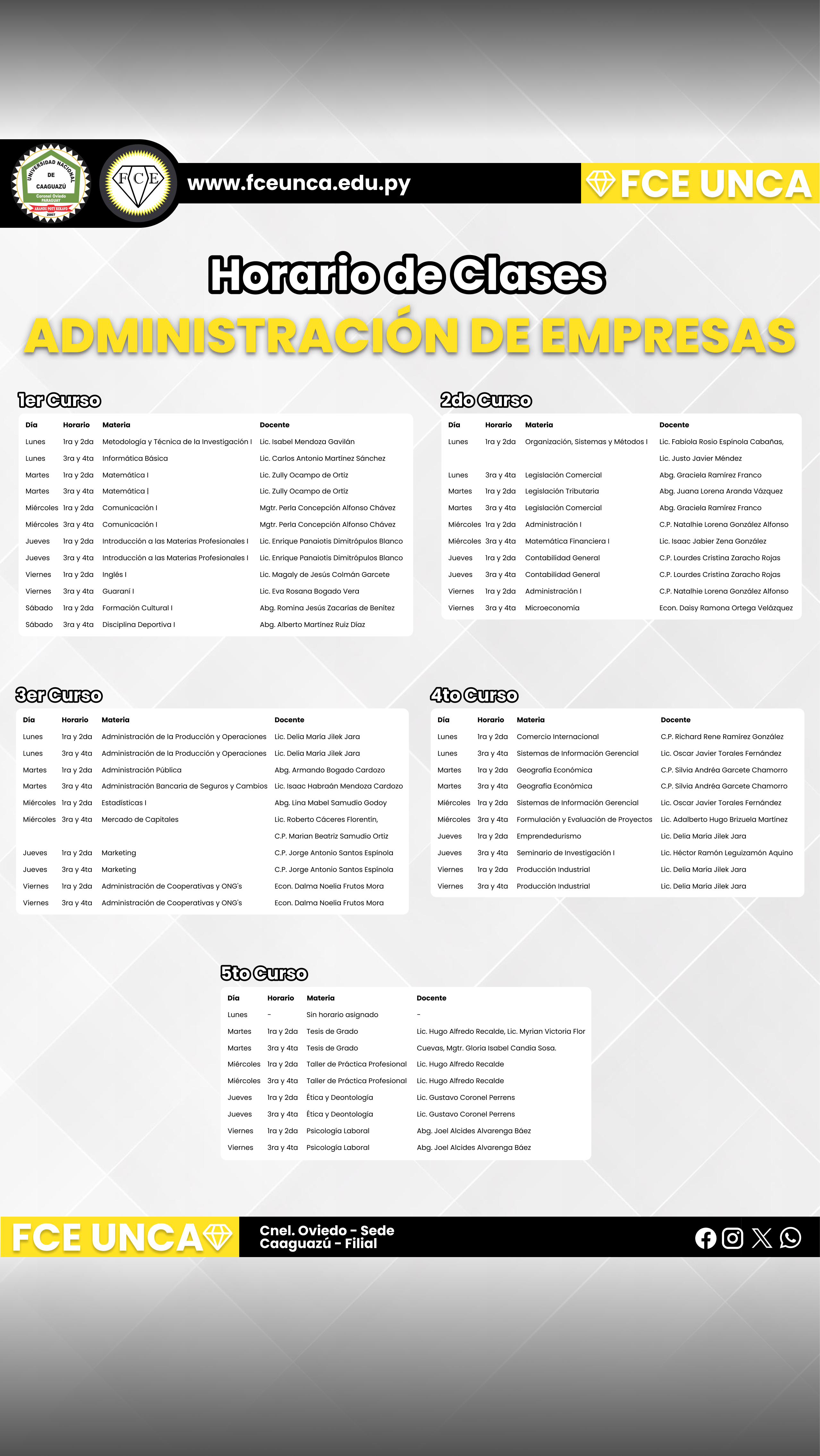 Horario de Clases - Administración de Empresas