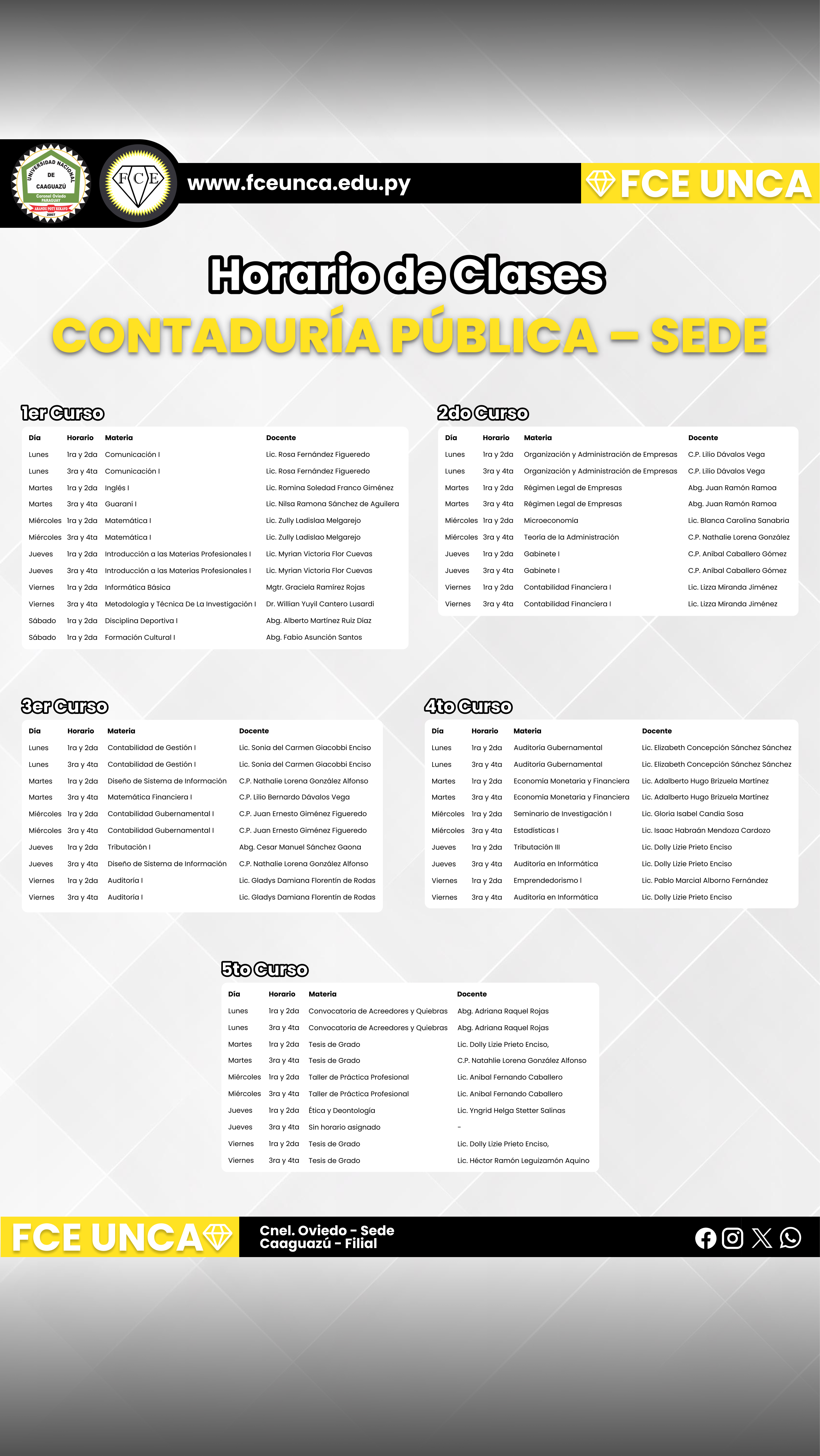 Horario de Clases Contaduria Pública