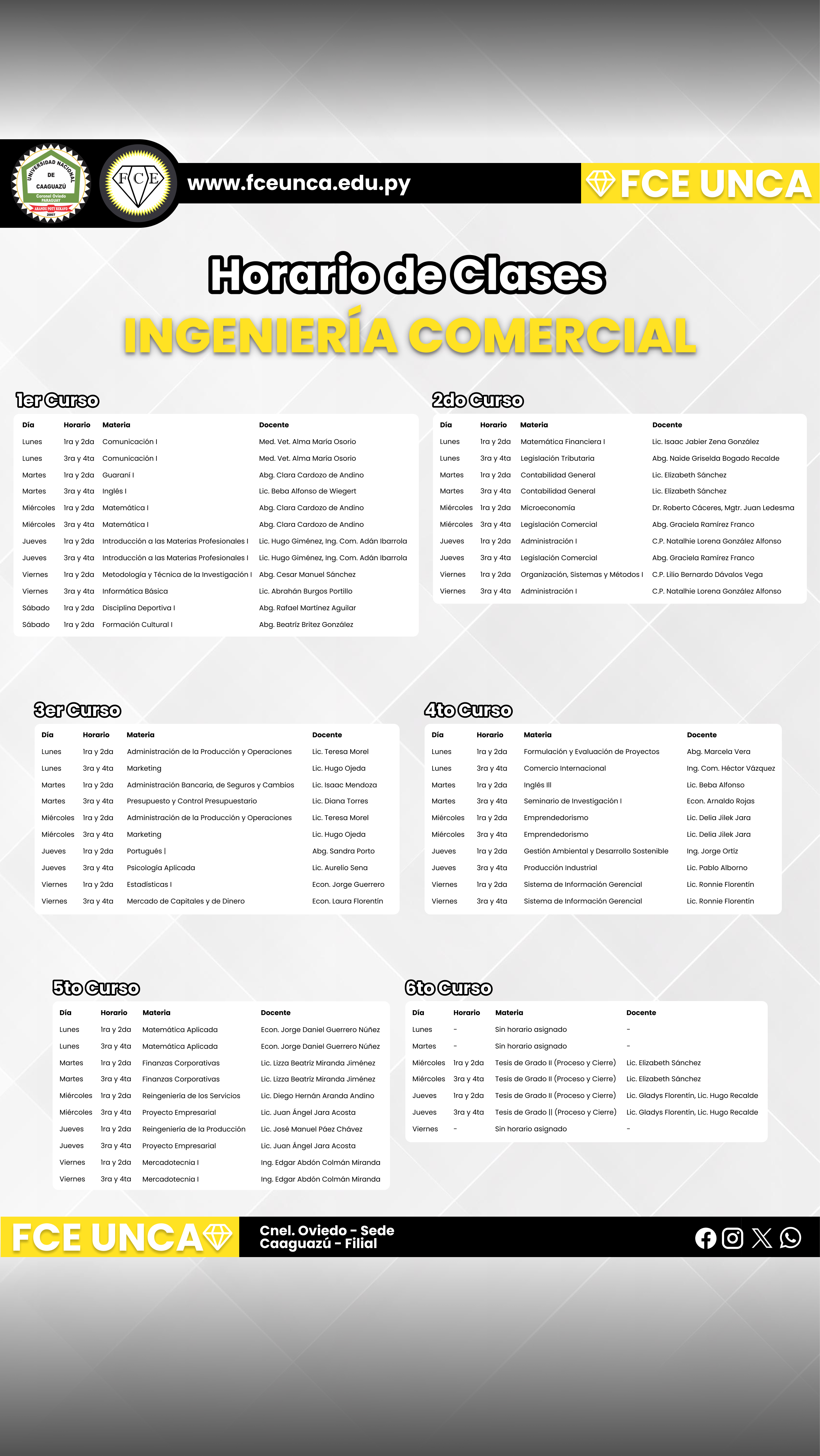Horario de Clases - Ingeniería Comerncial
